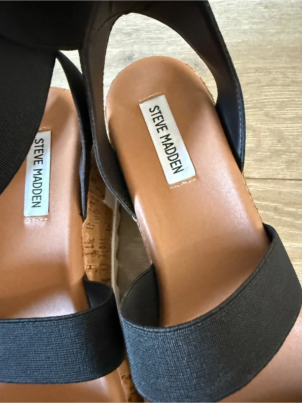 Steve Madden Black Elastic Cork Platform Sandals